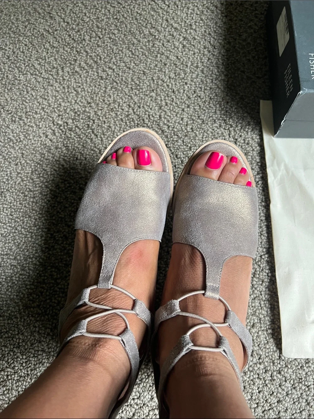 Eileen Fisher Gray Metallic Suede Block Heel Sandals
